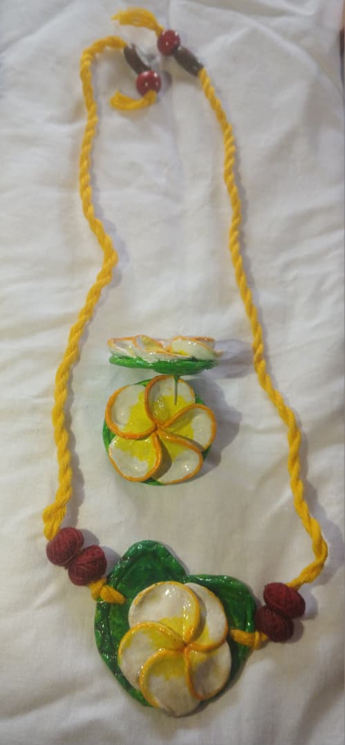 Plumeria Clay Jewellery Set - Handmade ethnic jewelry