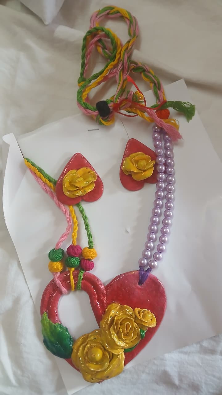  Yellow Rose Heart Clay Jewellery Set - Simple elegant design